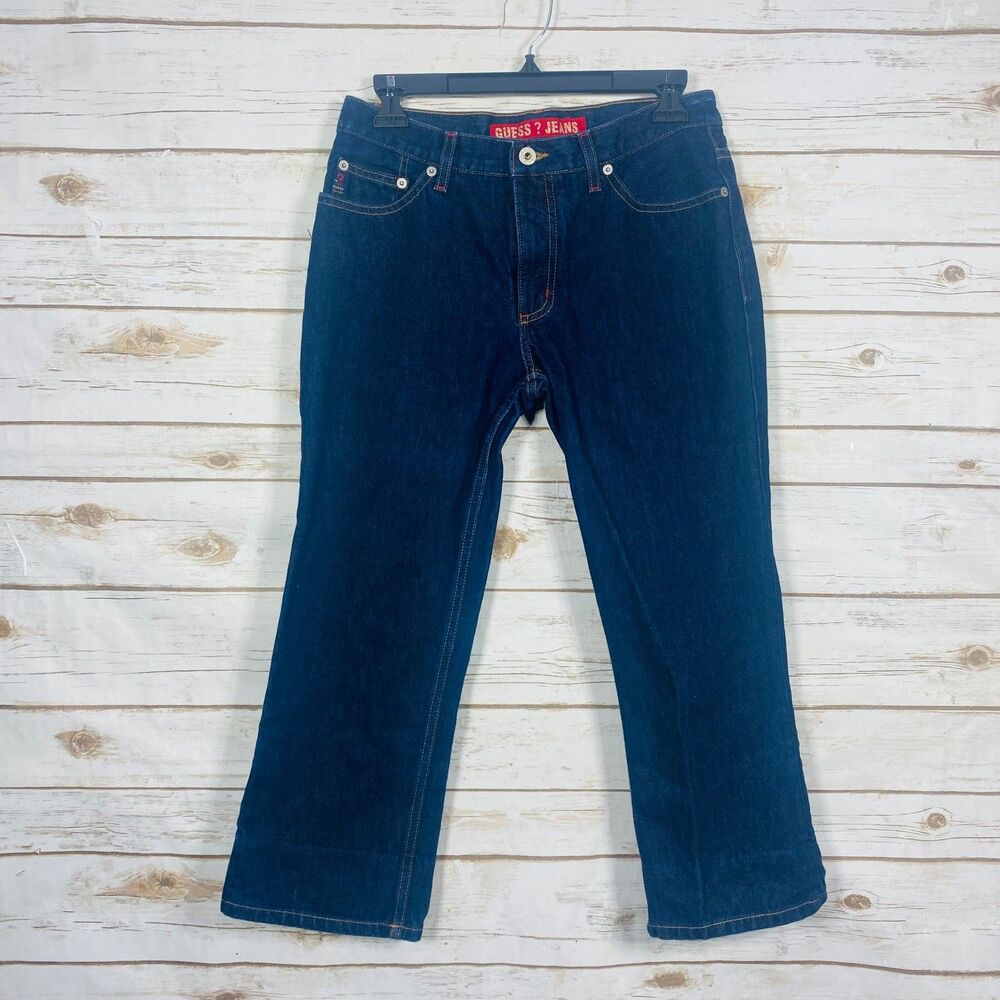 Guess Women Vintage American Tradition Red Weft Capri Jeans Made in USA Blue 29